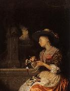 Young Woman Weaving a Garland Godfried Schalcken